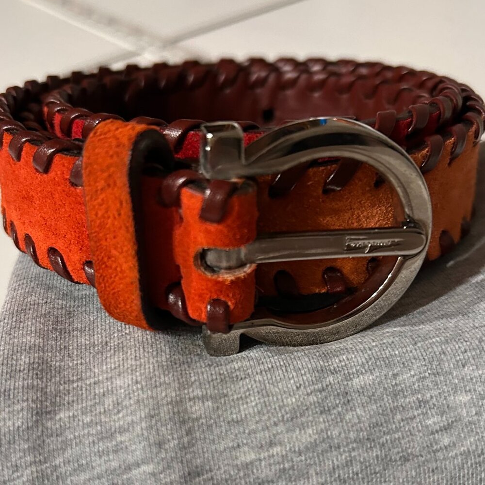 Salvatore Ferragamo Suede Whipstitch Trim Belt